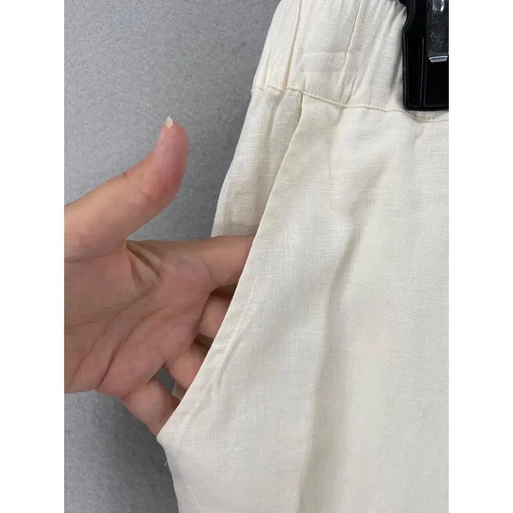 Wynne Layers Pants Womens Sz L Linen Blend Wide Leg‎ Crop in Cloud New